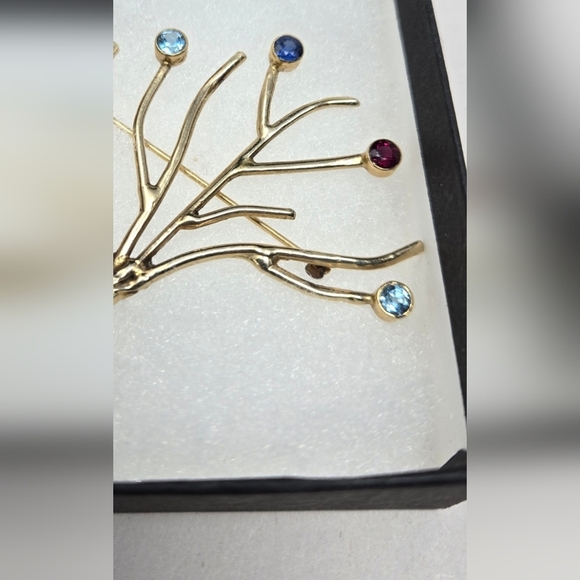 Gold Tone Tree Of Life Brooch Pin-Colored Stones Womens Twisted Trunk Branches - Picture 3 of 8